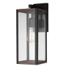 Bowery 1-Light Matte Black Outdoor Indoor Wall Lantern Sconce with Faux Wood Accents and Clear Glass Shade by Globe Electric