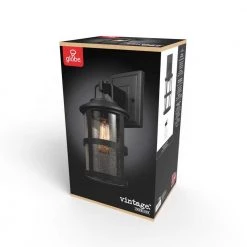 Penelope 1-Light Matte Black Hardwired Outdoor Indoor Wall Lantern Sconce with Seeded Glass Shade by Globe Electric -Deals Globe Electric Store matte black globe electric outdoor sconces 44732 76 1000