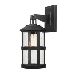 Penelope 1-Light Matte Black Hardwired Outdoor Indoor Wall Lantern Sconce with Seeded Glass Shade by Globe Electric -Deals Globe Electric Store matte black globe electric outdoor sconces 44732 77 1000