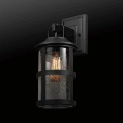 Penelope 1-Light Matte Black Hardwired Outdoor Indoor Wall Lantern Sconce with Seeded Glass Shade by Globe Electric -Deals Globe Electric Store matte black globe electric outdoor sconces 44732 a0 1000