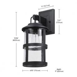 Penelope 1-Light Matte Black Hardwired Outdoor Indoor Wall Lantern Sconce with Seeded Glass Shade by Globe Electric -Deals Globe Electric Store matte black globe electric outdoor sconces 44732 fa 1000
