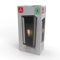 Greer 1-Light Matte Black Outdoor Indoor Wall Lantern Sconce with Faux Wood Accents and Clear Glass Shade by Globe Electric -Deals Globe Electric Store matte black globe electric outdoor sconces 44788 76 1000