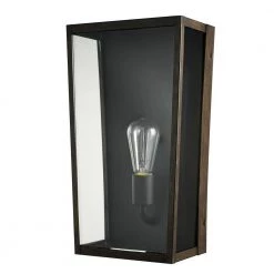 Greer 1-Light Matte Black Outdoor Indoor Wall Lantern Sconce with Faux Wood Accents and Clear Glass Shade by Globe Electric -Deals Globe Electric Store matte black globe electric outdoor sconces 44788 fa 1000