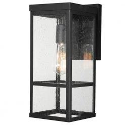 Smith 1-Light Matte Black Outdoor/Indoor Wall Lantern Sconce with Seeded Glass Shade by Globe Electric