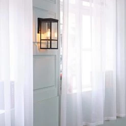 Smith 1-Light Matte Black Outdoor/Indoor Wall Lantern Sconce with Seeded Glass Shade by Globe Electric -Deals Globe Electric Store matte black globe electric outdoor sconces 44802 d4 1000