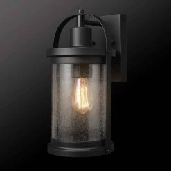 Xavier 1-Light Matte Black Hardwired Outdoor Indoor Wall Lantern Sconce with Seeded Glass Shade by Globe Electric 12 Xavier 1-Light Matte Black Hardwired Outdoor Indoor Wall Lantern Sconce with Seeded Glass Shade by Globe Electric -Deals Globe Electric Store matte black globe electric outdoor sconces 44864 40 1000
