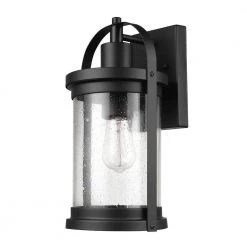 Xavier 1-Light Matte Black Hardwired Outdoor Indoor Wall Lantern Sconce with Seeded Glass Shade by Globe Electric 16 Xavier 1-Light Matte Black Hardwired Outdoor Indoor Wall Lantern Sconce with Seeded Glass Shade by Globe Electric -Deals Globe Electric Store matte black globe electric outdoor sconces 44864 44 1000