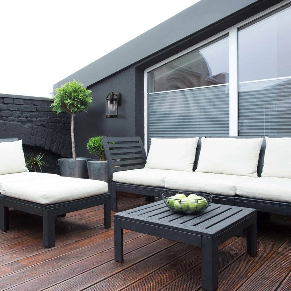 Xavier 1-Light Matte Black Hardwired Outdoor Indoor Wall Lantern Sconce with Seeded Glass Shade by Globe Electric 5 Xavier 1-Light Matte Black Hardwired Outdoor Indoor Wall Lantern Sconce with Seeded Glass Shade by Globe Electric - Image 5