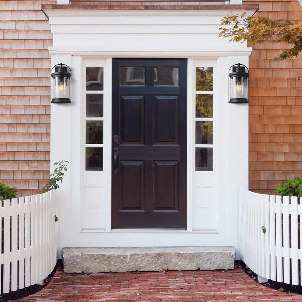 Xavier 1-Light Matte Black Hardwired Outdoor Indoor Wall Lantern Sconce with Seeded Glass Shade by Globe Electric 2 Xavier 1-Light Matte Black Hardwired Outdoor Indoor Wall Lantern Sconce with Seeded Glass Shade by Globe Electric - Image 2