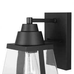 Donahue 1-Light Matte Black Hardwired Outdoor Indoor Wall Lantern Sconce with Clear Glass Shade by Globe Electric -Deals Globe Electric Store matte black globe electric outdoor sconces 44865 1f 1000