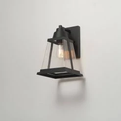 Donahue 1-Light Matte Black Hardwired Outdoor Indoor Wall Lantern Sconce with Clear Glass Shade by Globe Electric -Deals Globe Electric Store matte black globe electric outdoor sconces 44865 40 1000