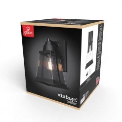 Donahue 1-Light Matte Black Hardwired Outdoor Indoor Wall Lantern Sconce with Clear Glass Shade by Globe Electric -Deals Globe Electric Store matte black globe electric outdoor sconces 44865 76 1000