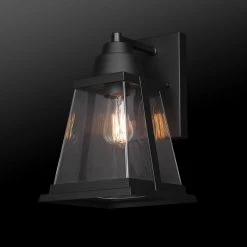 Donahue 1-Light Matte Black Hardwired Outdoor Indoor Wall Lantern Sconce with Clear Glass Shade by Globe Electric -Deals Globe Electric Store matte black globe electric outdoor sconces 44865 a0 1000