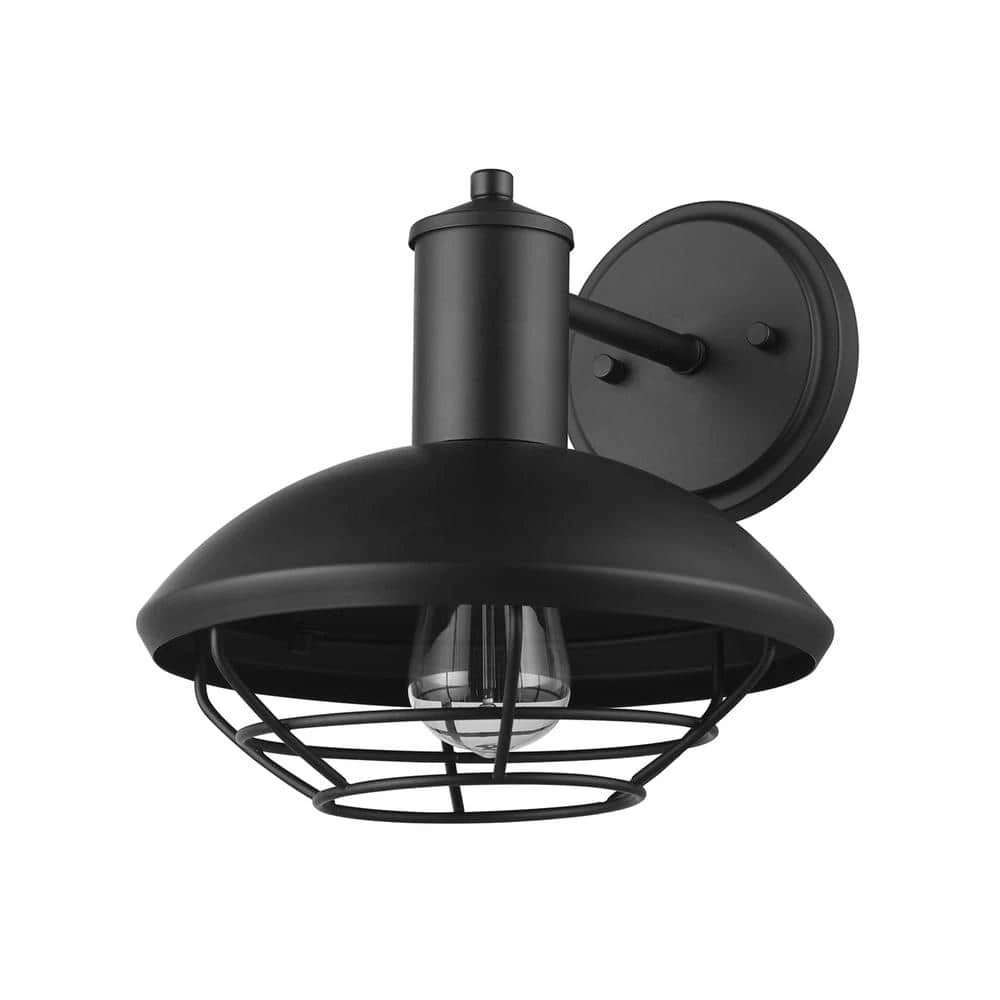 Oliver 1-Light Matte Black Hardwired Outdoor Indoor Wall Lantern Sconce with Caged Shade by Globe Electric 1 Oliver 1-Light Matte Black Hardwired Outdoor Indoor Wall Lantern Sconce with Caged Shade by Globe Electric