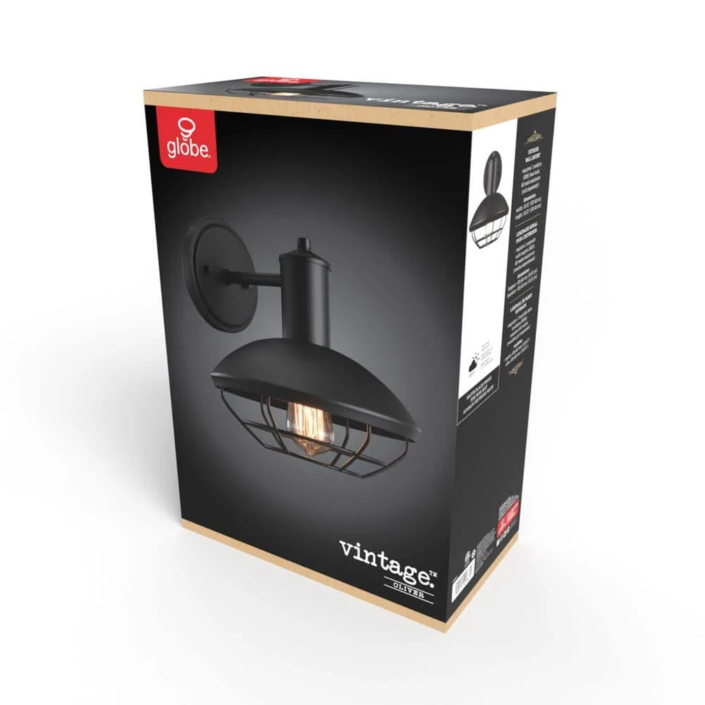 Oliver 1-Light Matte Black Hardwired Outdoor Indoor Wall Lantern Sconce with Caged Shade by Globe Electric 10 Oliver 1-Light Matte Black Hardwired Outdoor Indoor Wall Lantern Sconce with Caged Shade by Globe Electric - Image 10