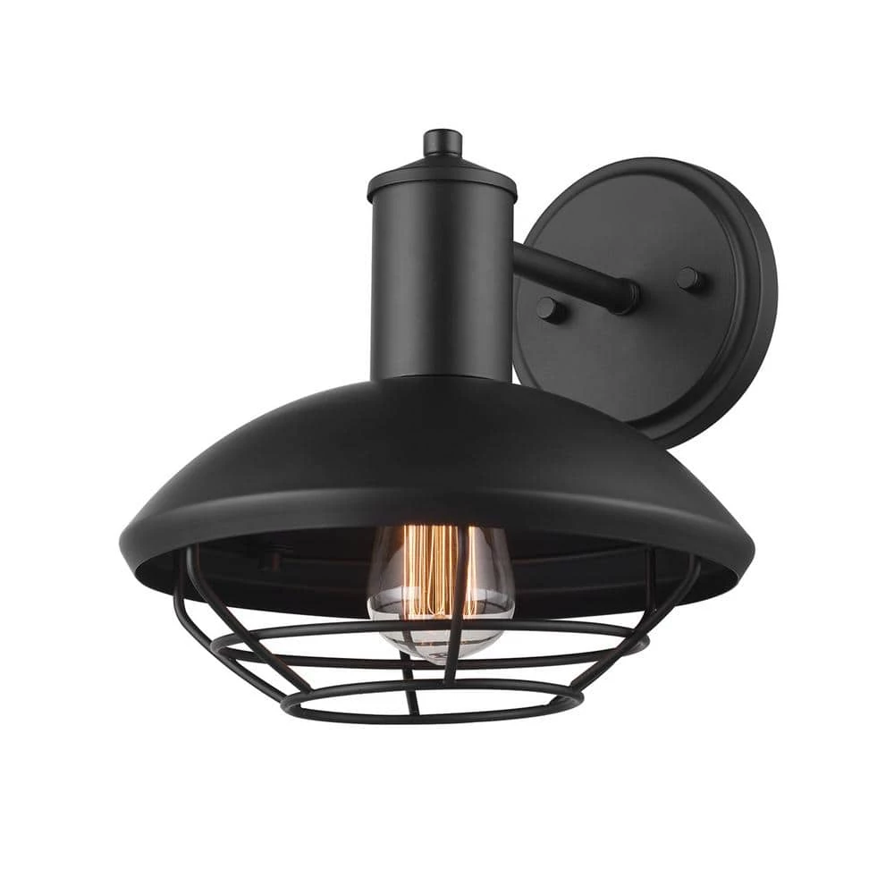 Oliver 1-Light Matte Black Hardwired Outdoor Indoor Wall Lantern Sconce with Caged Shade by Globe Electric 5 Oliver 1-Light Matte Black Hardwired Outdoor Indoor Wall Lantern Sconce with Caged Shade by Globe Electric - Image 5