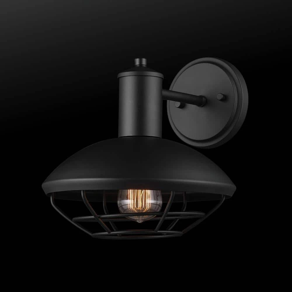 Oliver 1-Light Matte Black Hardwired Outdoor Indoor Wall Lantern Sconce with Caged Shade by Globe Electric 4 Oliver 1-Light Matte Black Hardwired Outdoor Indoor Wall Lantern Sconce with Caged Shade by Globe Electric - Image 4