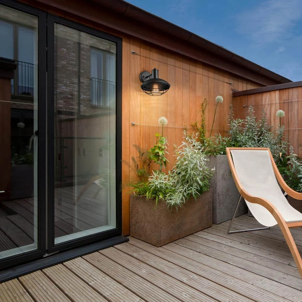 Oliver 1-Light Matte Black Hardwired Outdoor Indoor Wall Lantern Sconce with Caged Shade by Globe Electric 2 Oliver 1-Light Matte Black Hardwired Outdoor Indoor Wall Lantern Sconce with Caged Shade by Globe Electric - Image 2