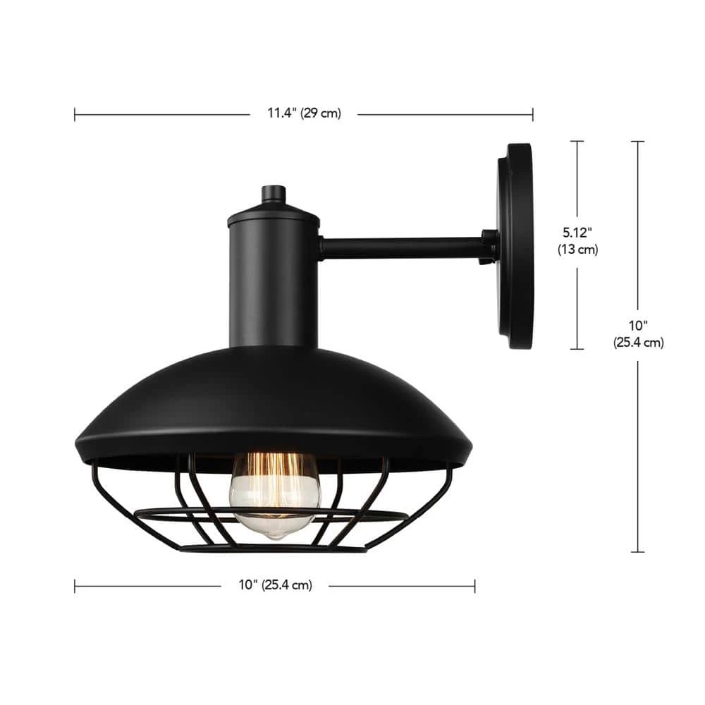 Oliver 1-Light Matte Black Hardwired Outdoor Indoor Wall Lantern Sconce with Caged Shade by Globe Electric 9 Oliver 1-Light Matte Black Hardwired Outdoor Indoor Wall Lantern Sconce with Caged Shade by Globe Electric - Image 9
