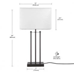 24 in. Matte Black Table Lamp Ricci with White Fabric Shade, On/Off Switch on Socket by Globe Electric -Deals Globe Electric Store matte black globe electric table lamps 67528 44 1000