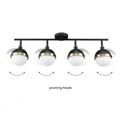 Bari 2.8 ft. 4-Lights Matte Black Fixed Track Lighting Kit with Brass Accents and Frosted Glass Shades, Bulbs Included by Globe Electric -Deals Globe Electric Store matte black globe electric track lighting kits 59509 44 1000