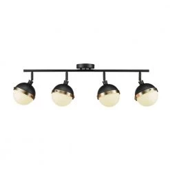 Bari 2.8 ft. 4-Lights Matte Black Fixed Track Lighting Kit with Brass Accents and Frosted Glass Shades, Bulbs Included by Globe Electric