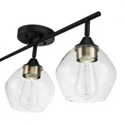 Harrow 2.07 ft. 3-Lights Matte Black Fixed Track Lighting Kit with Brass Accents and Clear Glass Shades, Bulbs Included by Globe Electric -Deals Globe Electric Store matte black globe electric track lighting kits 59619 1f 1000