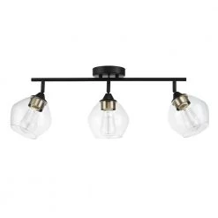 Harrow 2.07 ft. 3-Lights Matte Black Fixed Track Lighting Kit with Brass Accents and Clear Glass Shades, Bulbs Included by Globe Electric