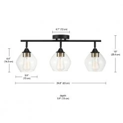 Harrow 2.07 ft. 3-Lights Matte Black Fixed Track Lighting Kit with Brass Accents and Clear Glass Shades, Bulbs Included by Globe Electric -Deals Globe Electric Store matte black globe electric track lighting kits 59619 76 1000