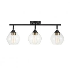 Harrow 2.07 ft. 3-Lights Matte Black Fixed Track Lighting Kit with Brass Accents and Clear Glass Shades, Bulbs Included by Globe Electric -Deals Globe Electric Store matte black globe electric track lighting kits 59619 fa 1000