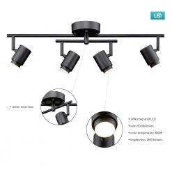 Walton 2 ft. 4-Light Matte Black 29-Watt Integrated LED Linear Track Lighting Kit with Swivel Center Bar by Globe Electric -Deals Globe Electric Store matte black globe electric track lighting kits 59884 1f 1000