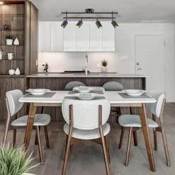 Nashville 2.58 ft. 4-Light Matte Black Linear Track Lighting Kit with Faux Wood Accent Bar by Globe Electric -Deals Globe Electric Store matte black globe electric track lighting kits 60023 31 1000