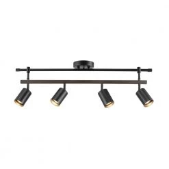 Nashville 2.58 ft. 4-Light Matte Black Linear Track Lighting Kit with Faux Wood Accent Bar by Globe Electric -Deals Globe Electric Store matte black globe electric track lighting kits 60023 44 1000