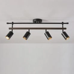 Nashville 2.58 ft. 4-Light Matte Black Linear Track Lighting Kit with Faux Wood Accent Bar by Globe Electric -Deals Globe Electric Store matte black globe electric track lighting kits 60023 4f 1000