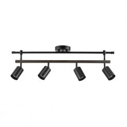 Nashville 2.58 ft. 4-Light Matte Black Linear Track Lighting Kit with Faux Wood Accent Bar by Globe Electric