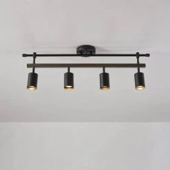 Nashville 2.58 ft. 4-Light Matte Black Linear Track Lighting Kit with Faux Wood Accent Bar by Globe Electric -Deals Globe Electric Store matte black globe electric track lighting kits 60023 c3 1000
