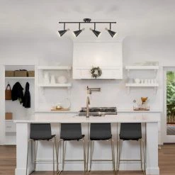 Aurora 2.9 ft. 4-Light Matte Black Fixed Track Lighting Kit with Brass Accents by Globe Electric -Deals Globe Electric Store matte black globe electric track lighting kits 91000432 4f 1000