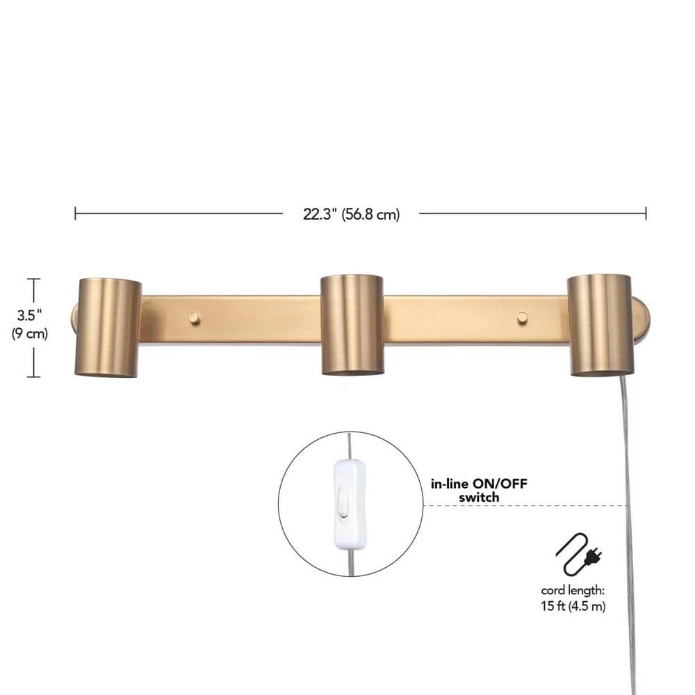 1.85 ft. 3-Light Matte Brass Plug-In Fixed Track Lighting Kit by Globe Electric 4 1.85 ft. 3-Light Matte Brass Plug-In Fixed Track Lighting Kit by Globe Electric - Image 4