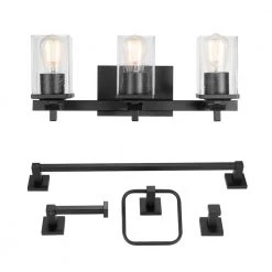 Dakota 20 in. 3-Light Matte Black Vanity Light with Accessories by Globe Electric
