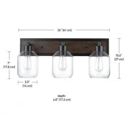 Williamsburg 24 in. 3-Light Matte Black Vanity Light with Faux Wood Accent, Clear Glass Shades by Globe Electric -Deals Globe Electric Store matte black globe electric vanity lighting 51708 fa 1000