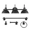 Brooklyn 24 in. 3-Light Matte Black Vanity Light with Bath Set (5-Piece) by Globe Electric