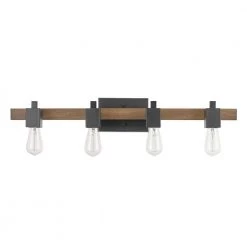 Phoenix 31 in. 4-Light Matte Black and Faux Wood Vanity Light by Globe Electric