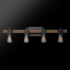 Phoenix 31 in. 4-Light Matte Black and Faux Wood Vanity Light by Globe Electric 10 Phoenix 31 in. 4-Light Matte Black and Faux Wood Vanity Light by Globe Electric -Deals Globe Electric Store matte black globe electric vanity lighting 51717 c3 1000