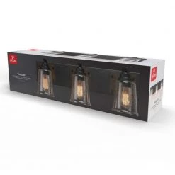 Warsaw 24 in. 3-Light Matte Black Vanity Light with Faux Wood Accents and Clear Seeded Glass Shades by Globe Electric 10 Warsaw 24 in. 3-Light Matte Black Vanity Light with Faux Wood Accents and Clear Seeded Glass Shades by Globe Electric -Deals Globe Electric Store matte black globe electric vanity lighting 51852 1f 1000