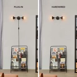 Avery 2-Light Matte Black Plug-In or Hardwire Wall Sconce by Globe Electric -Deals Globe Electric Store matte black globe electric vanity lighting 65000002 c3 1000