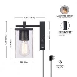 Barrett 1-Light Matte Black Plug-In or Hardwire Wall Sconce with USB and USB-C Port, Seeded Glass Shade by Globe Electric 13 Barrett 1-Light Matte Black Plug-In or Hardwire Wall Sconce with USB and USB-C Port, Seeded Glass Shade by Globe Electric -Deals Globe Electric Store matte black globe electric vanity lighting 65000004 1f 1000