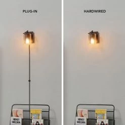 Barrett 1-Light Matte Black Plug-In or Hardwire Wall Sconce with USB and USB-C Port, Seeded Glass Shade by Globe Electric 12 Barrett 1-Light Matte Black Plug-In or Hardwire Wall Sconce with USB and USB-C Port, Seeded Glass Shade by Globe Electric -Deals Globe Electric Store matte black globe electric vanity lighting 65000004 4f 1000