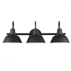 Barnyard 24 in. 3-Light Matte Black Vanity Light with White Interior Shades by Globe Electric -Deals Globe Electric Store matte black globe electric vanity lighting 65554 4f 1000