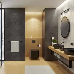 Bristol 24.5 in. 3-Light Matte Black Vanity Light with Seeded Glass Shades, 4-Piece Bath Set Included by Globe Electric -Deals Globe Electric Store matte black globe electric vanity lighting 91000787 1f 1000