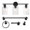 Bristol 24.5 in. 3-Light Matte Black Vanity Light with Seeded Glass Shades, 4-Piece Bath Set Included by Globe Electric